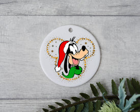 Happy Goofy In Unique Gold Mouse Outline - Santa Hate Whimsical Holiday Character Christmas Ornament! Perfect Gift For The Fun Goofy Family!