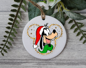 Happy Goofy In Unique Gold Mouse Outline - Santa Hate Whimsical Holiday Character Christmas Ornament! Perfect Gift For The Fun Goofy Family!