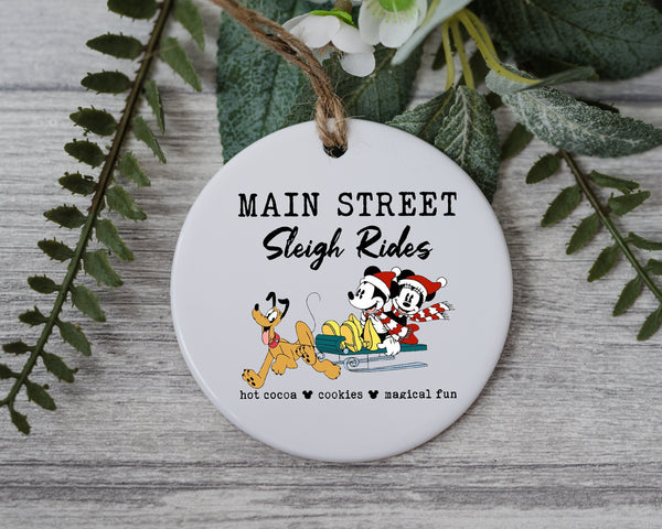 Main Street Sleigh Rides Christmas Ornament - Hot Cocoa , Cookies and Magical Fun Xmas Ornament - Cute Duo Couple With Best Dog Ever Gift!