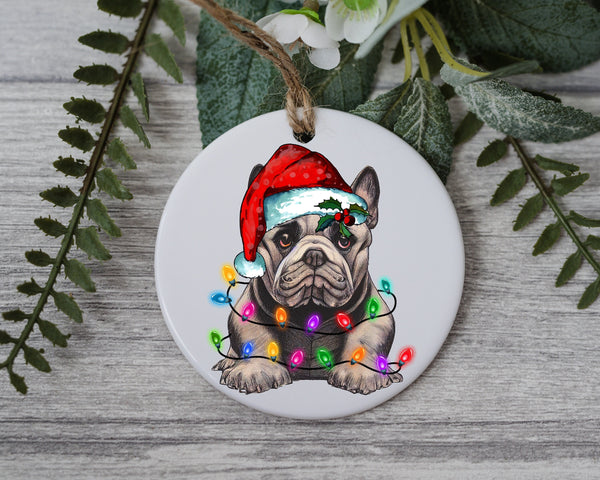 French Bulldog Christmas Light, Personalized Pet Ornament W/ Name, Custom Dog Christmas Ornament, Personalized Ornament, Dog W/ Santa Hat