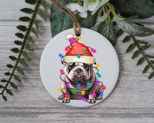 Bulldog Christmas Light, Personalized Pet Ornament With Name, Custom Dog Christmas Ornament, Personalization Ornament, Dog with Santa Hat