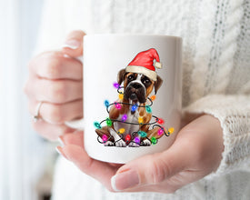 Boxer Christmas Light Coffee Mug, Personalized Pet Mug With Name, Custom Dog Christmas Gift Mug, Dog with Santa Hat, Boxer Owner Gift Mug