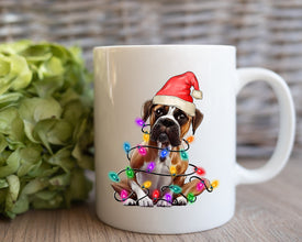 Boxer Christmas Light Coffee Mug, Personalized Pet Mug With Name, Custom Dog Christmas Gift Mug, Dog with Santa Hat, Boxer Owner Gift Mug