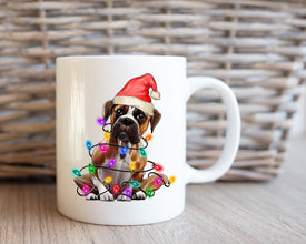 Boxer Christmas Light Coffee Mug, Personalized Pet Mug With Name, Custom Dog Christmas Gift Mug, Dog with Santa Hat, Boxer Owner Gift Mug