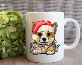 Corgi Xmas Light Coffee Mug, Personalized Pet Mug With Name, Custom Dog Christmas Gift Mug, Dog with Santa Hat, Corgi Owner Gift Mug