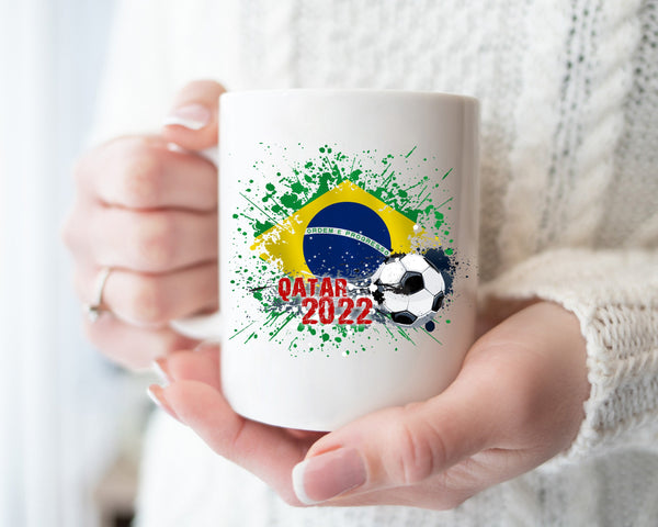 Qatar World Cup 2022, Brasil Fan Soccer Mug, Qatar 2022, Brasil Flag Coffee Mug, Football National Team Coffee Mug, Gifts For Him&Her