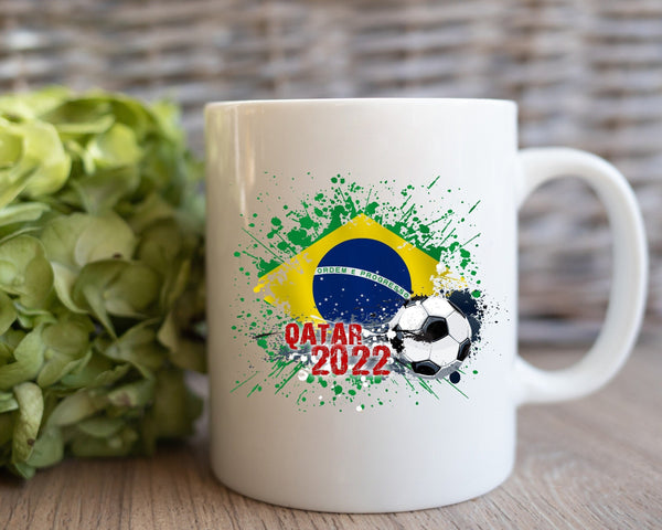 Qatar World Cup 2022, Brasil Fan Soccer Mug, Qatar 2022, Brasil Flag Coffee Mug, Football National Team Coffee Mug, Gifts For Him&Her