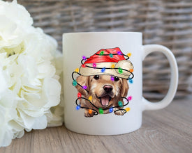 Golden Retriever  Xmas Mug, Personalized Pet Mug With Name, Custom Dog Christmas Gift Mug, Dog with Santa Hat, Golden Retriever Owner Gift