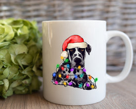 Great Dane Xmas Mug, Personalized Pet Mug With Name, Custom Dog Christmas Gift Mug, Dog with Santa Hat, Great Dane Owner Gift