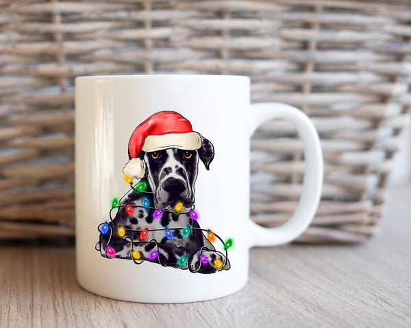 Great Dane Xmas Mug, Personalized Pet Mug With Name, Custom Dog Christmas Gift Mug, Dog with Santa Hat, Great Dane Owner Gift