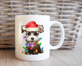 Miniature Schnauzer Xmas Mug, Personalized Pet Mug With Name, Custom Dog Christmas Gift Mug, Dog with Santa Hat, Miniature Schnauzer Gift