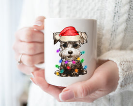 Miniature Schnauzer Xmas Mug, Personalized Pet Mug With Name, Custom Dog Christmas Gift Mug, Dog with Santa Hat, Miniature Schnauzer Gift