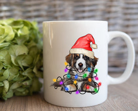 Shepherd With Xmas Light Mug, Personalized Pet Mug With Name, Custom Dog Christmas Gift Mug, Dog with Santa Hat, Shepherd Coffee Mug Gift