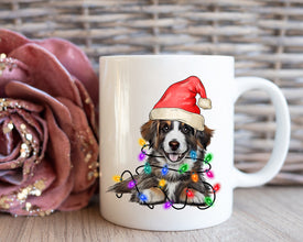 Shepherd With Xmas Light Mug, Personalized Pet Mug With Name, Custom Dog Christmas Gift Mug, Dog with Santa Hat, Shepherd Coffee Mug Gift