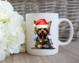 Yorkshire With Xmas Light Mug, Personalized Pet Mug With Name, Custom Dog Christmas Gift Mug, Dog with Santa Hat, Yorkshire  Gift Mug