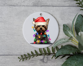 Yorkshire Christmas Light, Personalized Pet Ornament With Name, Custom Dog Christmas Ornament, Personalization Ornament, Dog with Santa Hat