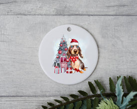 Dachshund Christmas Tree Ornament, Personalized Pet Ornament W/ Name, Custom Dog Christmas Ornament, Personalization Ornament, Dog Santa Hat