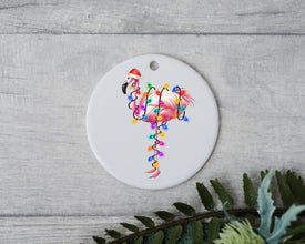 Flamingo with Santa Hat and Light, Flamingo Christmas Ornament, Christmas Gift Ornament, Santa Helper with Santa Hat, Christmas Light