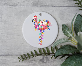 Flamingo with Santa Hat and Light, Flamingo Christmas Ornament, Christmas Gift Ornament, Santa Helper with Santa Hat, Christmas Light