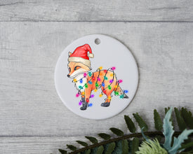 Little Fox with Santa Hat and Light, Little Fox Christmas Ornament, Christmas Gift Ornament, Santa Helper with Santa Hat, Christmas Light