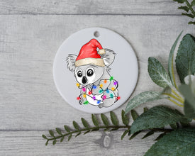 Baby Koala with Santa Hat and Light, Baby Koala Christmas Ornament, Christmas Gift Ornament, Santa Helper with Santa Hat, Christmas Light