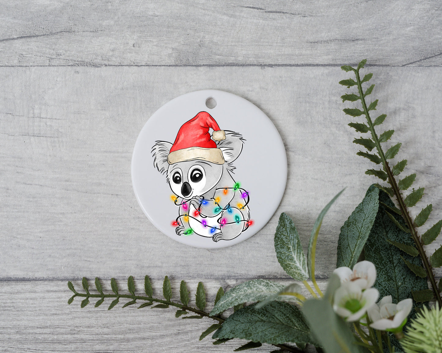 Baby Koala with Santa Hat and Light, Baby Koala Christmas Ornament, Christmas Gift Ornament, Santa Helper with Santa Hat, Christmas Light