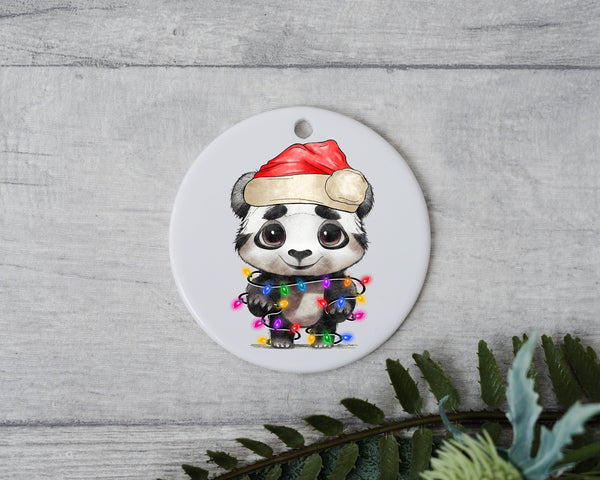 Baby Panda with Santa Hat and Light, Baby Panda Christmas Ornament, Christmas Gift Ornament, Santa Helper with Santa Hat, Christmas Light