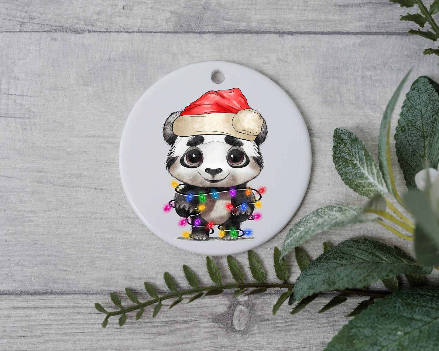 Baby Panda with Santa Hat and Light, Baby Panda Christmas Ornament, Christmas Gift Ornament, Santa Helper with Santa Hat, Christmas Light