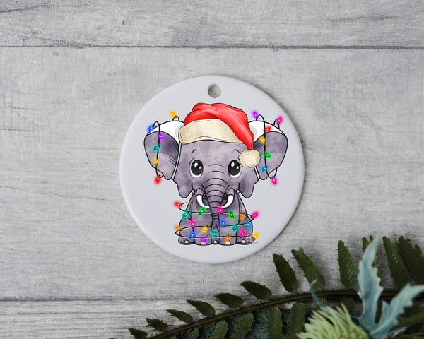 Baby Elephant with Santa Hat/Light, Baby Elephant Christmas Ornament, Christmas Gift Ornament, Santa Helper with Santa Hat, Christmas Light