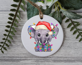 Baby Elephant with Santa Hat/Light, Baby Elephant Christmas Ornament, Christmas Gift Ornament, Santa Helper with Santa Hat, Christmas Light