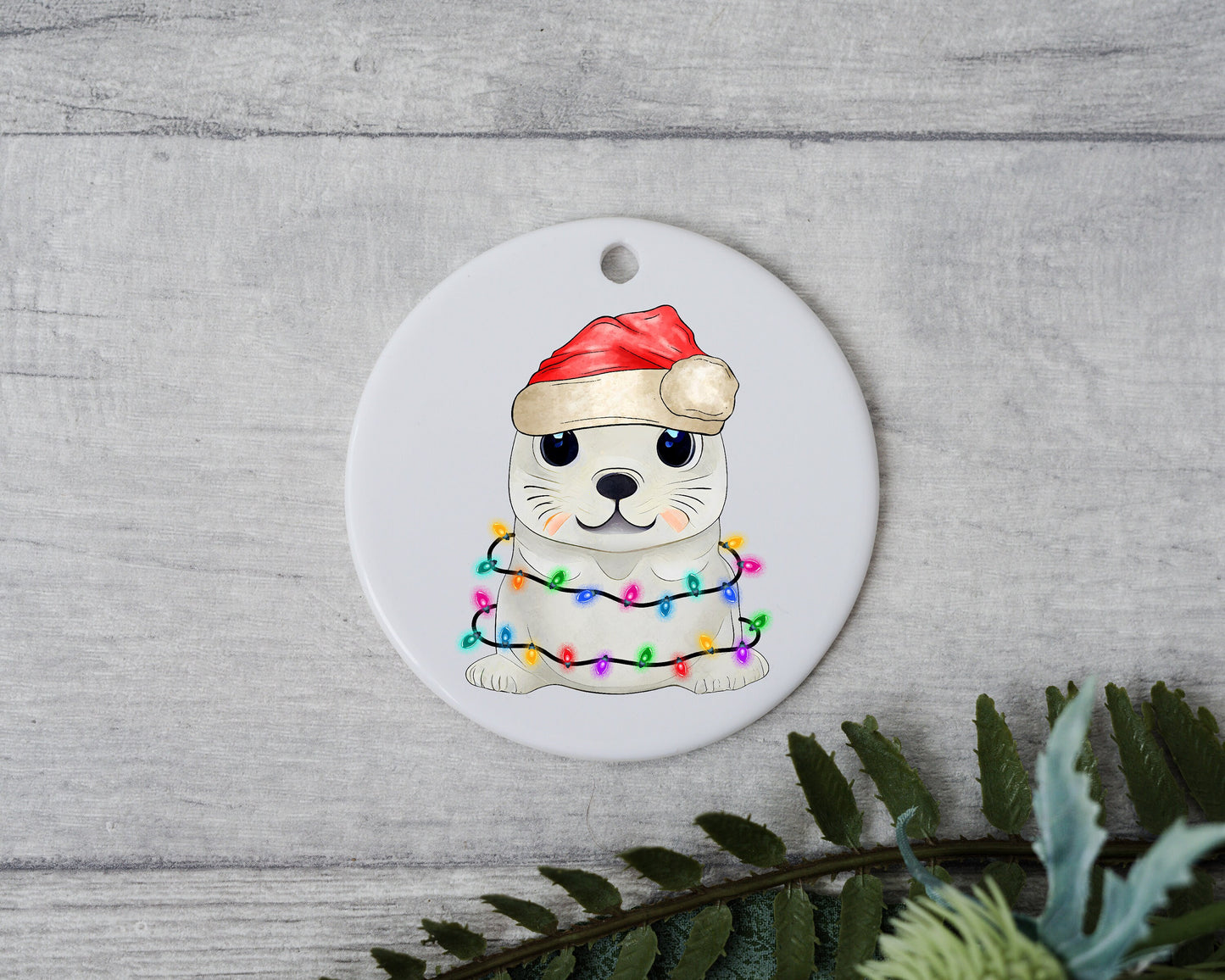 Baby Seal with Santa Hat/Light, Baby Seal Christmas Ornament, Christmas Gift Ornament, Santa Helper with Santa Hat, Christmas Light