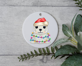 Baby Seal with Santa Hat/Light, Baby Seal Christmas Ornament, Christmas Gift Ornament, Santa Helper with Santa Hat, Christmas Light