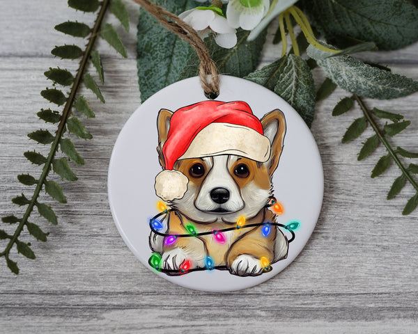 Corgi Christmas Light, Personalized Pet Ornament With Name, Custom Dog Christmas Ornament, Personalization Ornament, Dog with Santa Hat