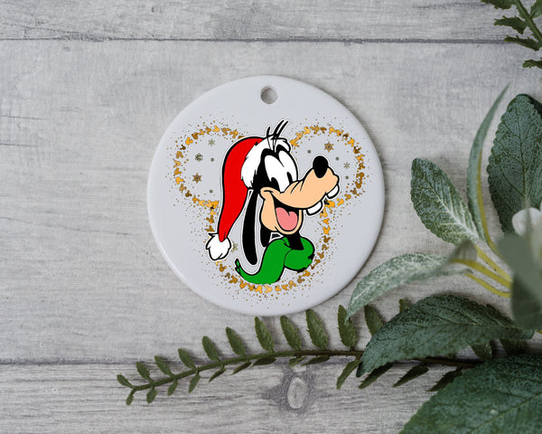 Happy Goofy In Unique Gold Mouse Outline - Santa Hate Whimsical Holiday Character Christmas Ornament! Perfect Gift For The Fun Goofy Family!