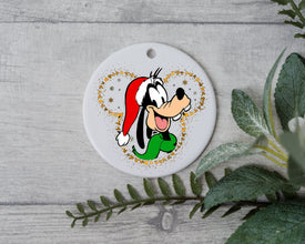 Happy Goofy In Unique Gold Mouse Outline - Santa Hate Whimsical Holiday Character Christmas Ornament! Perfect Gift For The Fun Goofy Family!