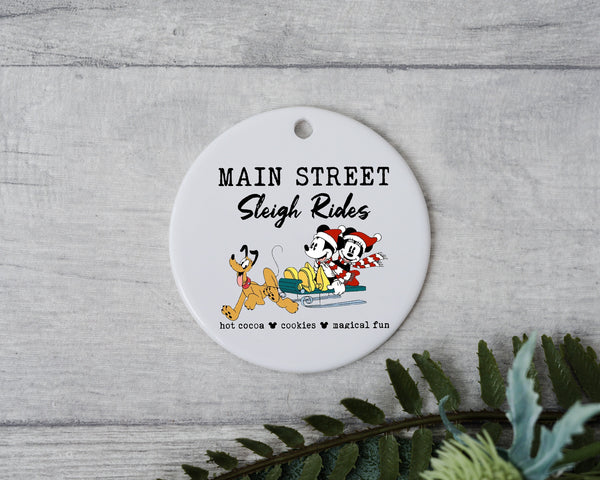 Main Street Sleigh Rides Christmas Ornament - Hot Cocoa , Cookies and Magical Fun Xmas Ornament - Cute Duo Couple With Best Dog Ever Gift!