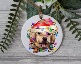 Golden Retriever Christmas Light, Personalized Pet Ornament W/ Name, Custom Dog Christmas Ornament, Personalized Ornament, Dog W/ Santa Hat