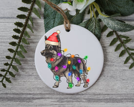 German Shepherd Christmas Light, Personalized Pet Ornament W/ Name, Custom Dog Christmas Ornament, Personalized Ornament, Dog W/ Santa Hat