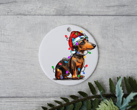 Dachshund Christmas Light, Personalized Pet Ornament With Name, Custom Dog Christmas Ornament, Xmas Pet Gift, Dog with Santa Hat