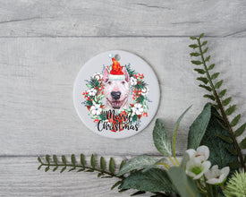 Bull Terrier Christmas Tree Lights, Personalized Pet Ornament With Name, Custom Dog Christmas Ornament, Xmas Pet Gift, Dog with Santa Hat