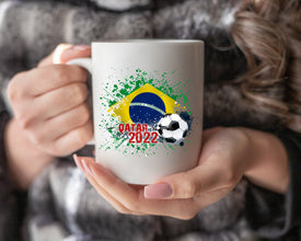 Qatar World Cup 2022, Brasil Fan Soccer Mug, Qatar 2022, Brasil Flag Coffee Mug, Football National Team Coffee Mug, Gifts For Him&Her