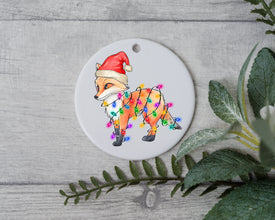 Little Fox with Santa Hat and Light, Little Fox Christmas Ornament, Christmas Gift Ornament, Santa Helper with Santa Hat, Christmas Light