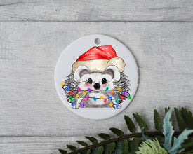 Little Hedgehog with Santa Hat and Light, Hedgehog Christmas Ornament, Christmas Gift Ornament, Santa Helper with Santa Hat, Christmas Light