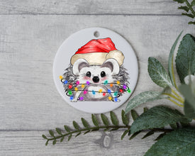 Little Hedgehog with Santa Hat and Light, Hedgehog Christmas Ornament, Christmas Gift Ornament, Santa Helper with Santa Hat, Christmas Light