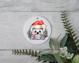 Little Hedgehog with Santa Hat and Light, Hedgehog Christmas Ornament, Christmas Gift Ornament, Santa Helper with Santa Hat, Christmas Light