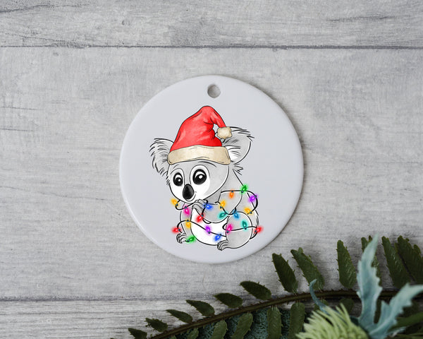 Baby Koala with Santa Hat and Light, Baby Koala Christmas Ornament, Christmas Gift Ornament, Santa Helper with Santa Hat, Christmas Light