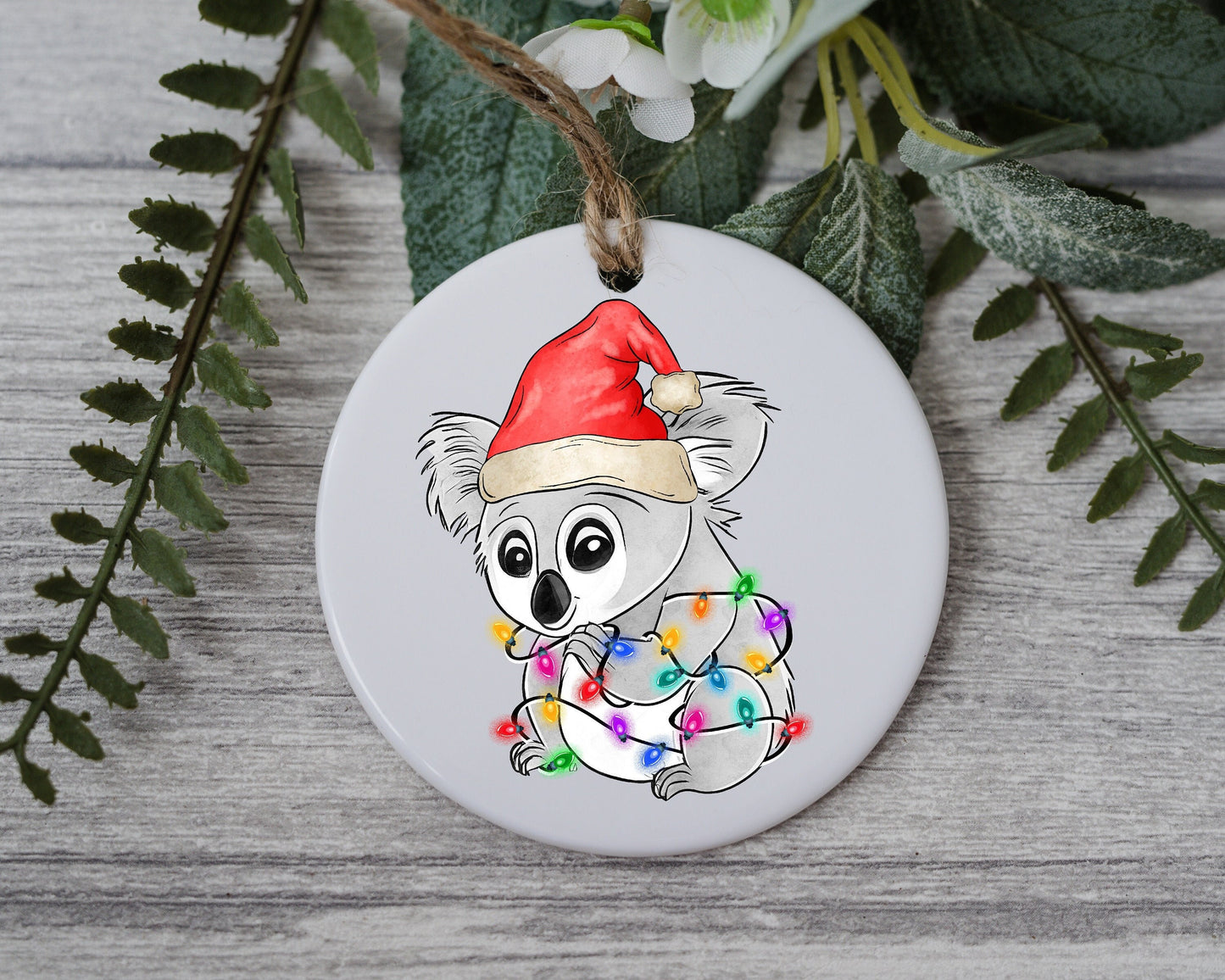 Baby Koala with Santa Hat and Light, Baby Koala Christmas Ornament, Christmas Gift Ornament, Santa Helper with Santa Hat, Christmas Light