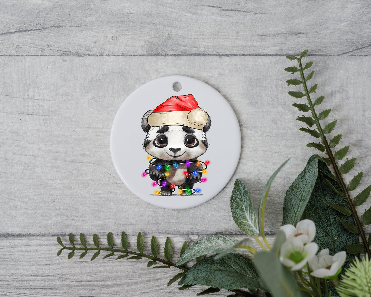 Baby Panda with Santa Hat and Light, Baby Panda Christmas Ornament, Christmas Gift Ornament, Santa Helper with Santa Hat, Christmas Light