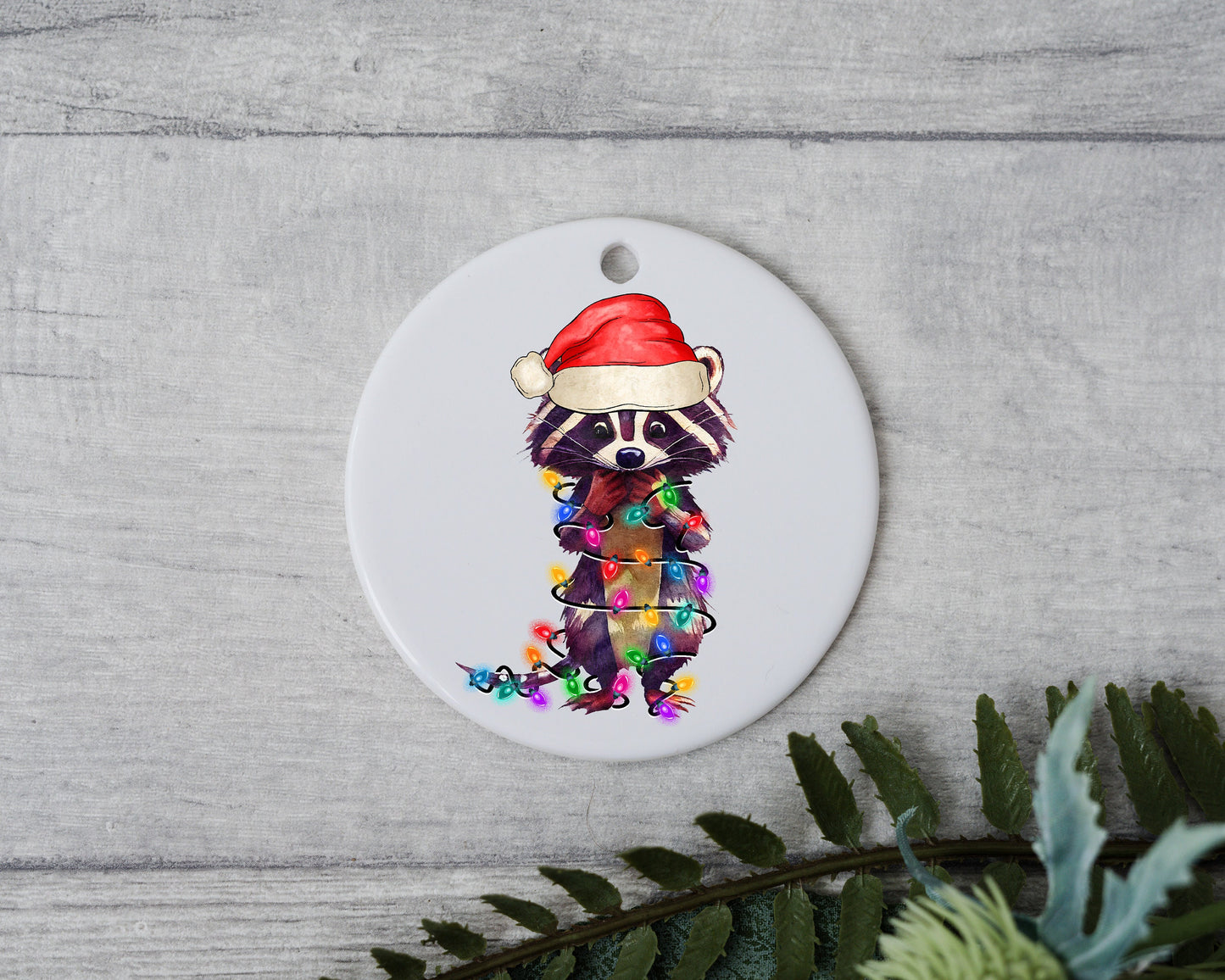 Baby Raccoon with Santa Hat and Light, Baby Raccoon Christmas Ornament, Christmas Gift Ornament, Santa Helper with Santa Hat,Christmas Light