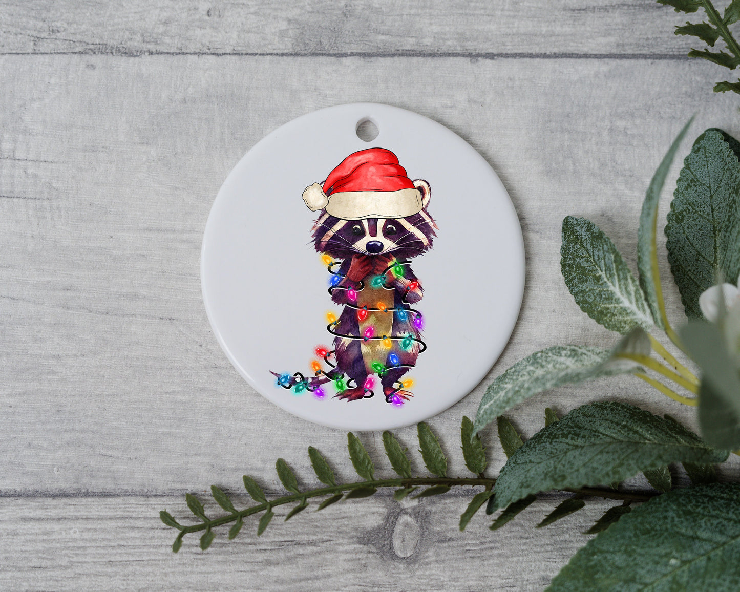 Baby Raccoon with Santa Hat and Light, Baby Raccoon Christmas Ornament, Christmas Gift Ornament, Santa Helper with Santa Hat,Christmas Light